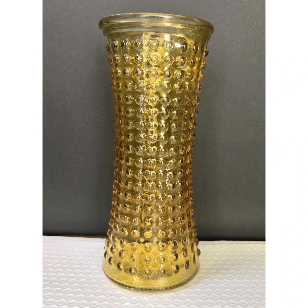 Vintage MCM Amber Hobnail Vase DPS Amber Glass Flared
